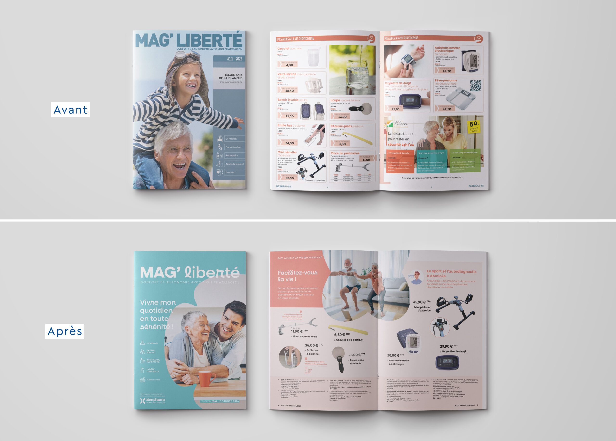Mise en situation avant/après de la refonte du catalogue produit d'ABM Pharma