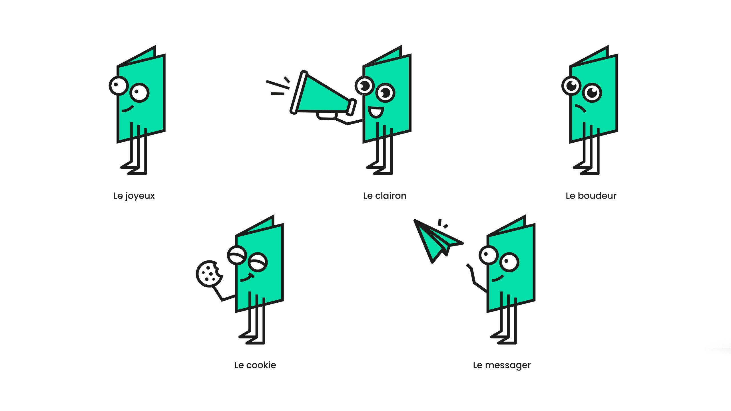 Déclinaisons "d'émotions" de la mascotte du site web imprimezvosbrochures.fr