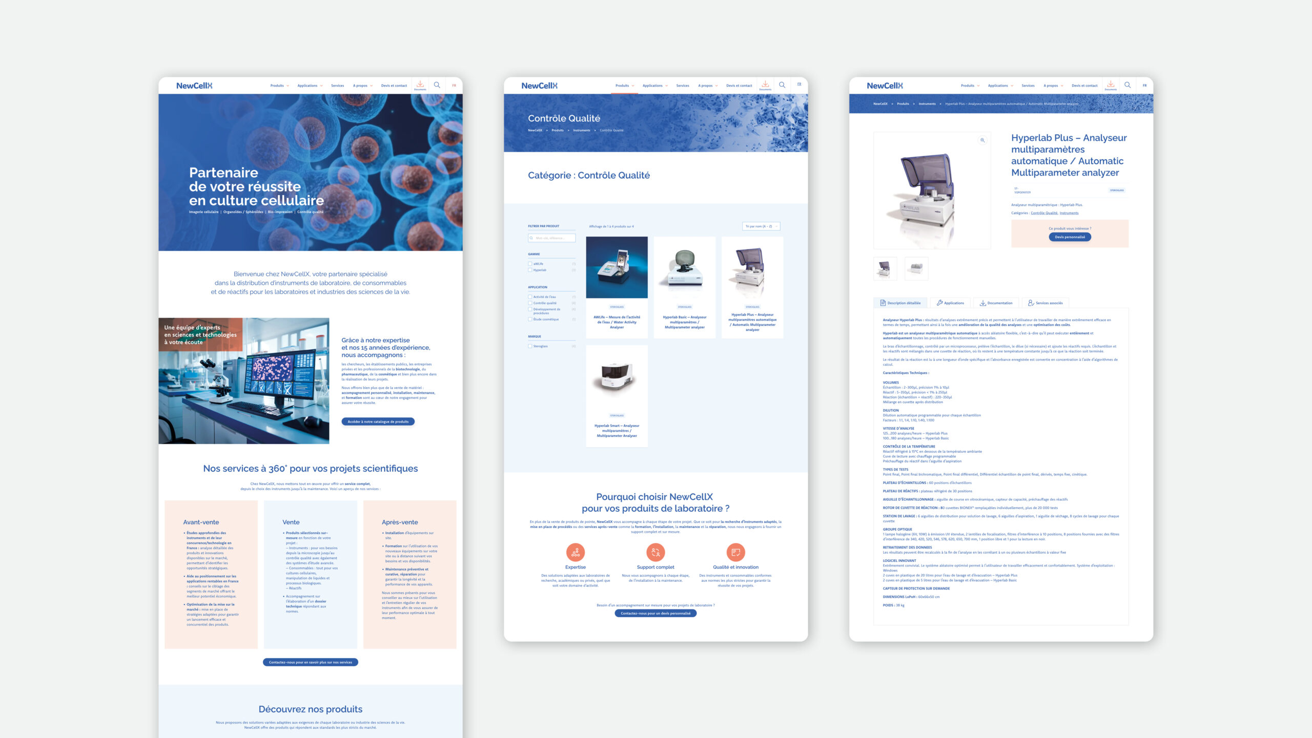 Maquettes pages site internet NewCellX