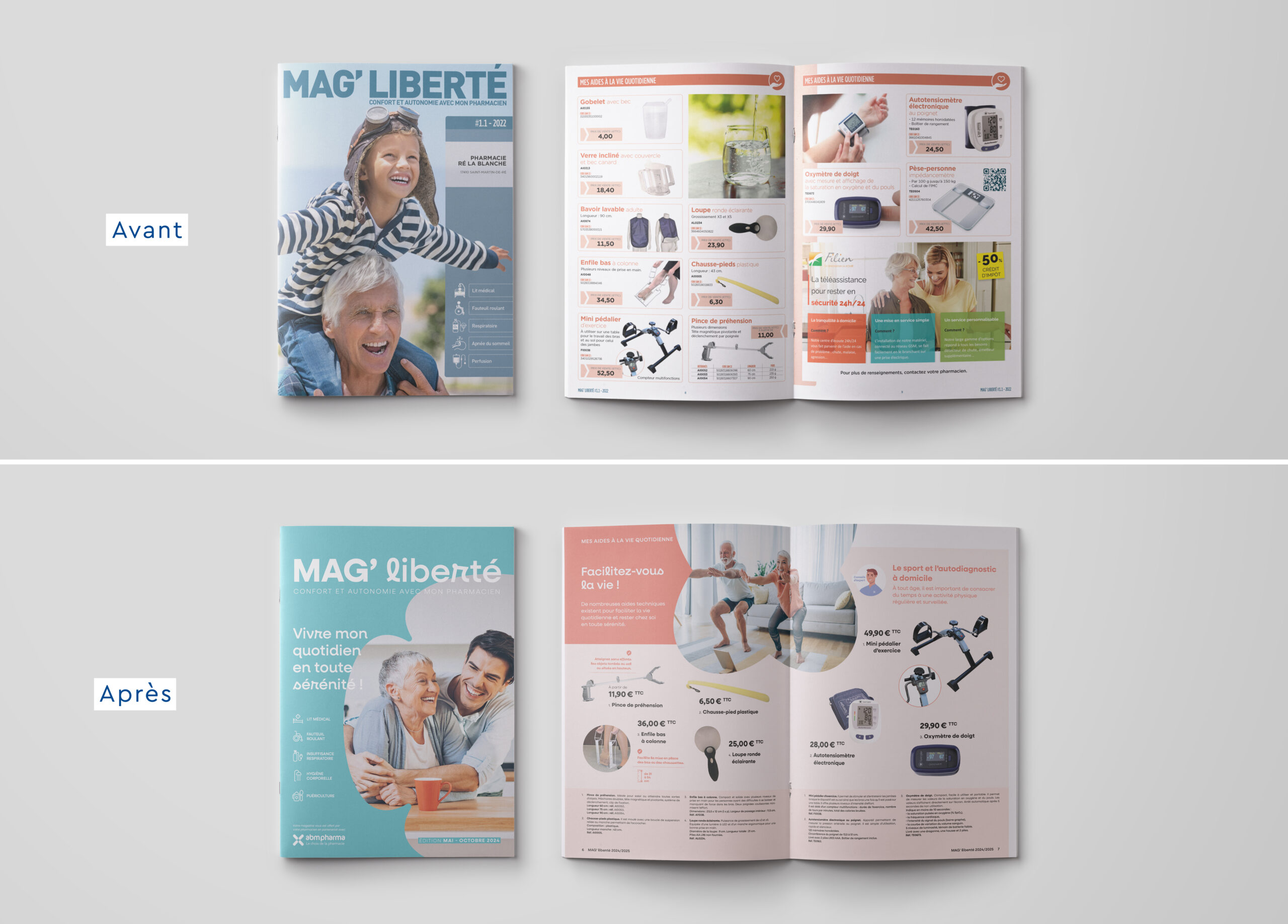 Mise en situation avant/après de la refonte du catalogue produit d'ABM Pharma